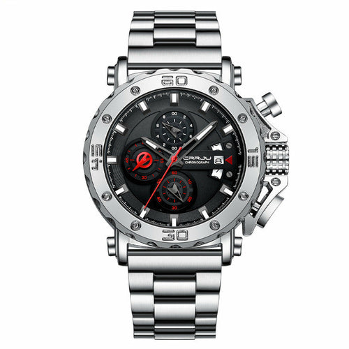 CRRJU- Stainless Steel Band Oversized Dial Watch