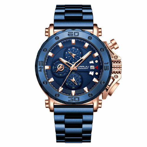 CRRJU- Stainless Steel Band Oversized Dial Watch