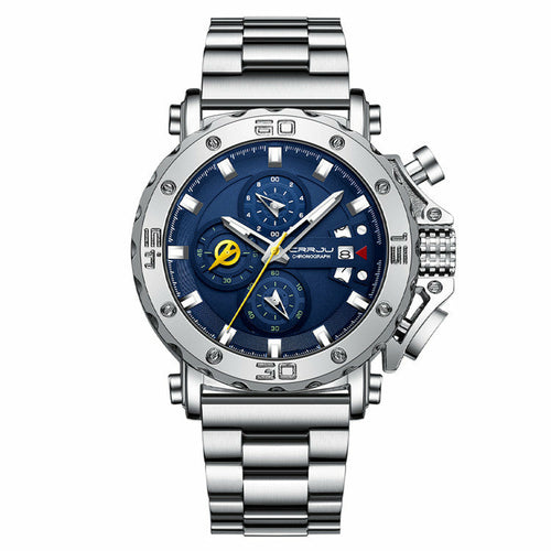 CRRJU- Stainless Steel Band Oversized Dial Watch