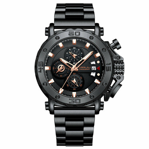 CRRJU- Stainless Steel Band Oversized Dial Watch